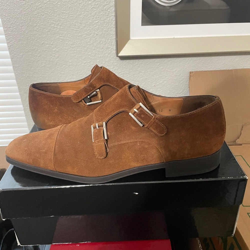 Magnanni Cognac Suede Double Monk Strap Loafers